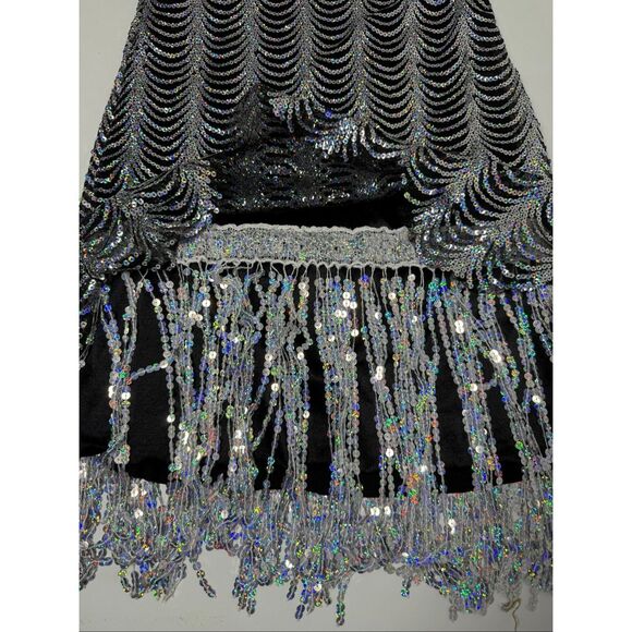 Weissman Black Silver Sequin Fringe Dance Costume Dress SIZE M - Picture 9 of 12